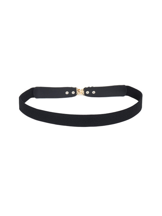 Women Black Waist Belt with Metal Leaf π€