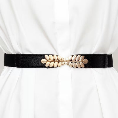 Women Black Waist Belt with Metal Leaf 🖤